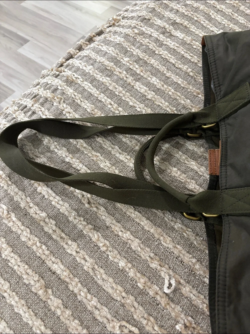 Madewell Olive Green Canvas tote Shoulder with Leather Accent